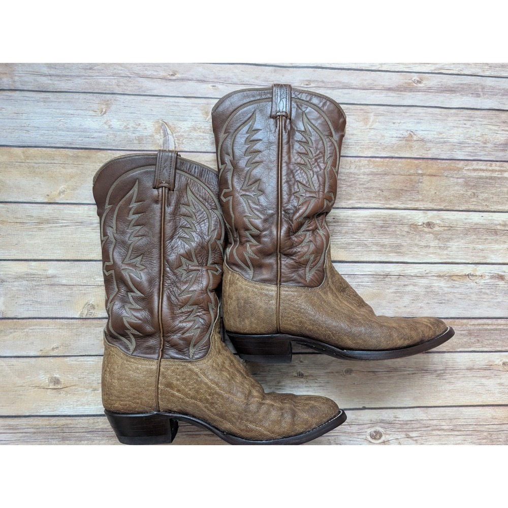 Vintage Tony Lama El Rey Boots 80280 Men's 9D Brown Pachyderm Exotic Safari USA